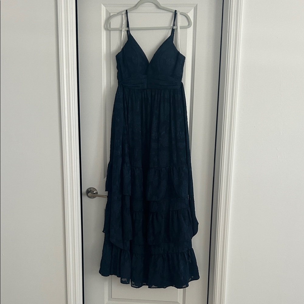 Azazie Deep Blue Layered Maxi Dress